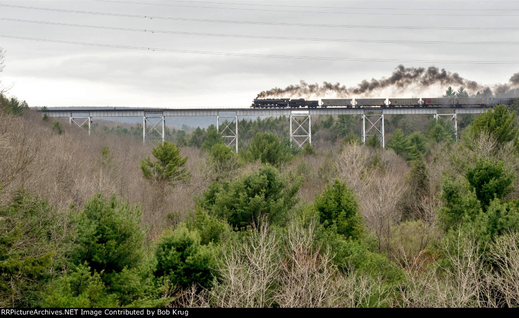 RBMN 2102 pulling a coal train over the Hometown High trestle